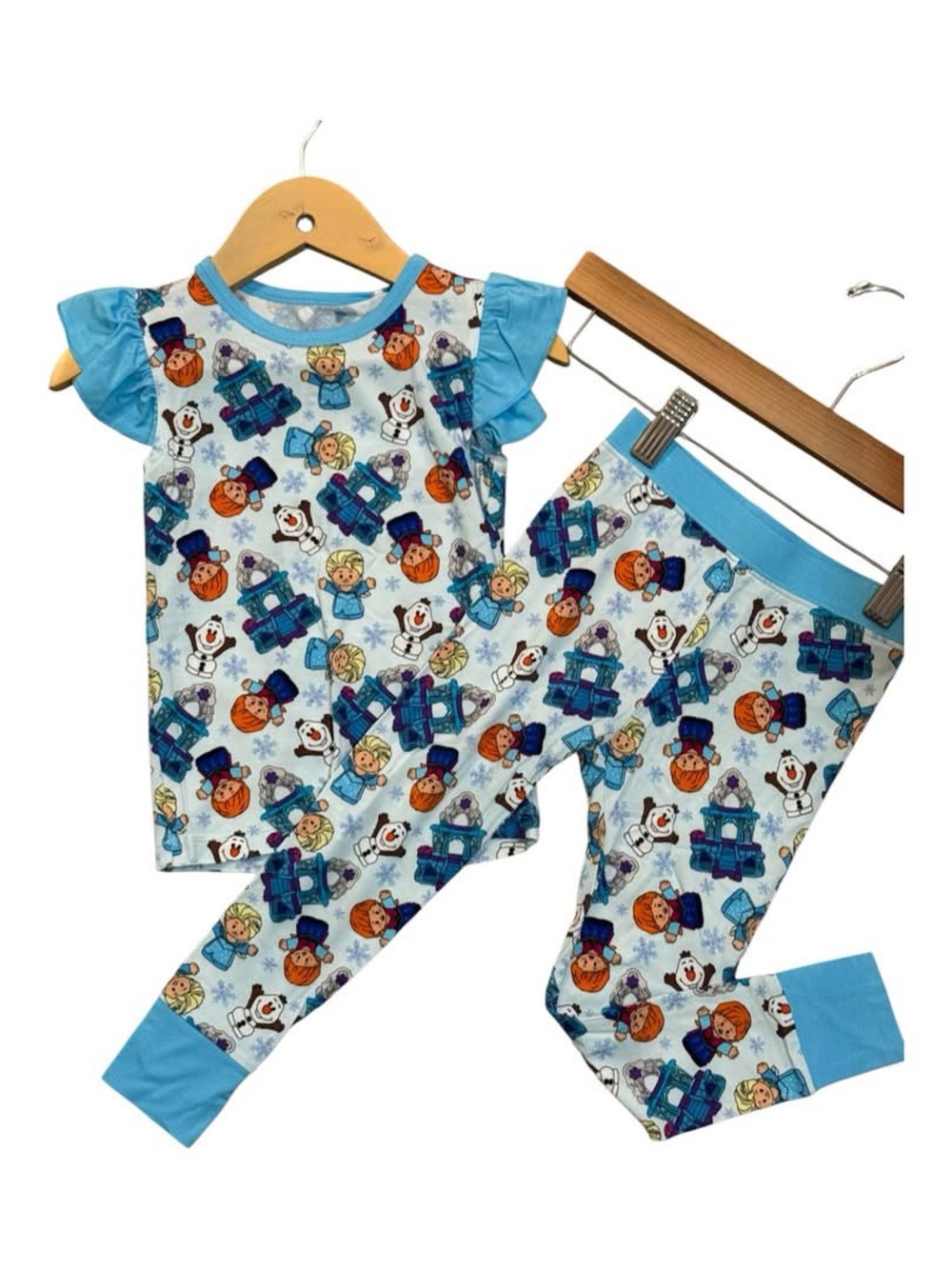 Kids Light Blue Frozen-Themed Bamboo Short Sleeve Pajama Set